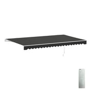 Aleko Motorized Retractable White Frame Patio Awning 16' x 10', Seagull Gray & White Striped, Caribbean Collection