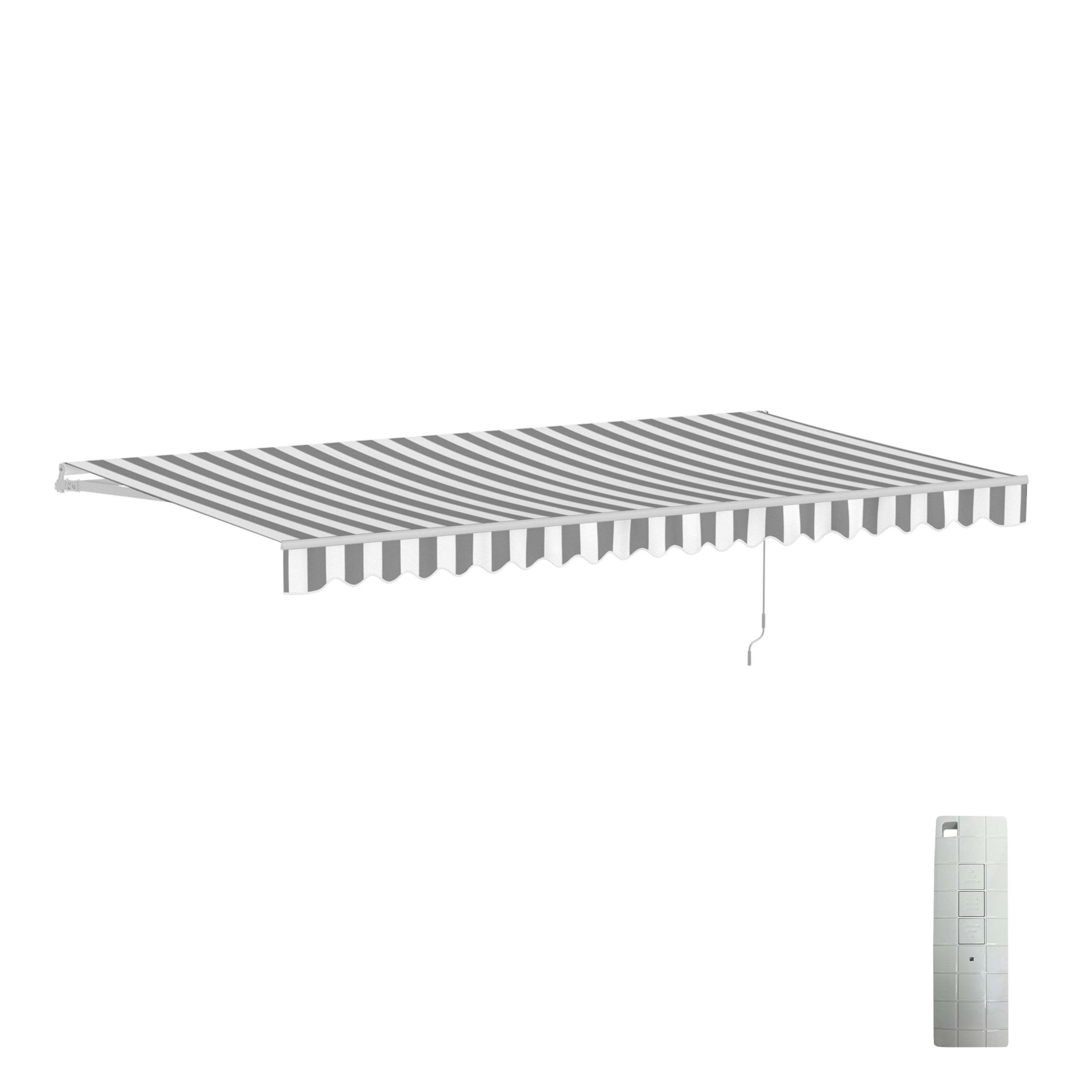ALEKO 16 x 10 ft Grey White Striped Motorized Retractable Patio Awning