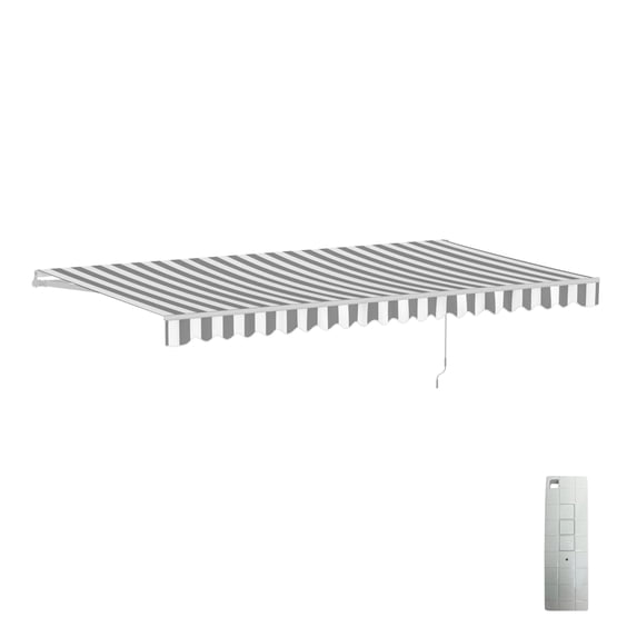 ALEKO 16 x 10 ft Grey White Striped Motorized Retractable Patio Awning