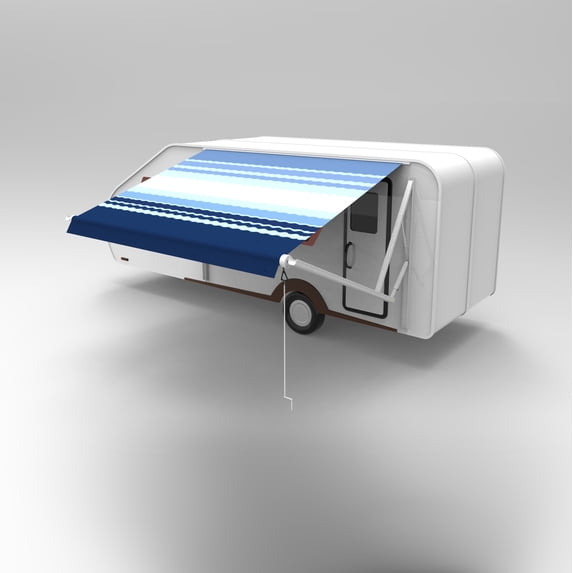 ALEKO 16'x8' Retractable RV/Patio Awning, Blue Striped Color