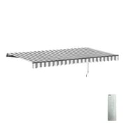 Aleko Motorized Retractable Black Frame Patio Awning 20' x 10', Seagull Gray & White Striped