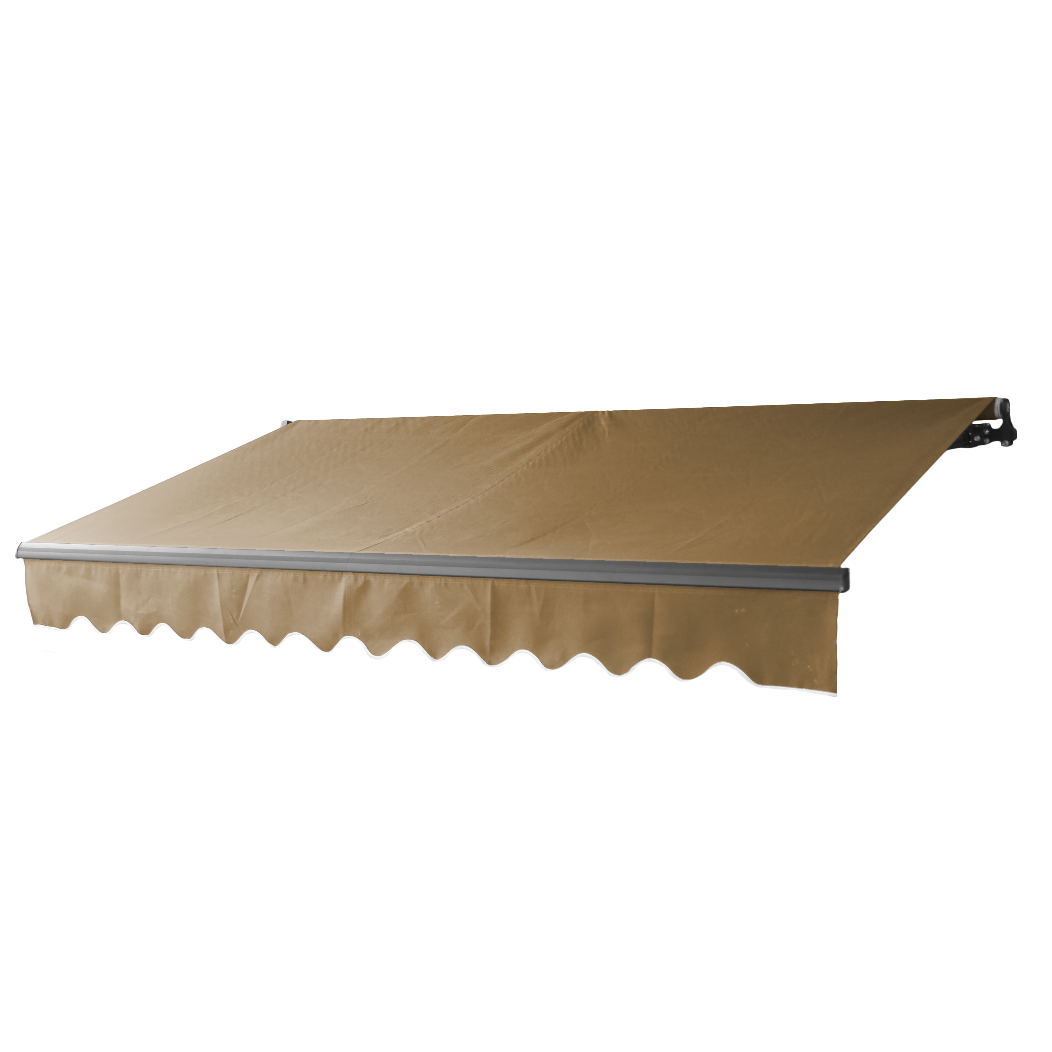 Sand Polyester Motorized Retractable Patio Awning with Black Frame