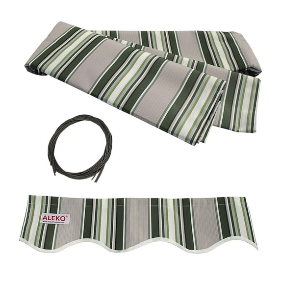 ALEKO 6.5'x5' Retractable Patio Awning Fabric Replacement, Multi Striped Green Color