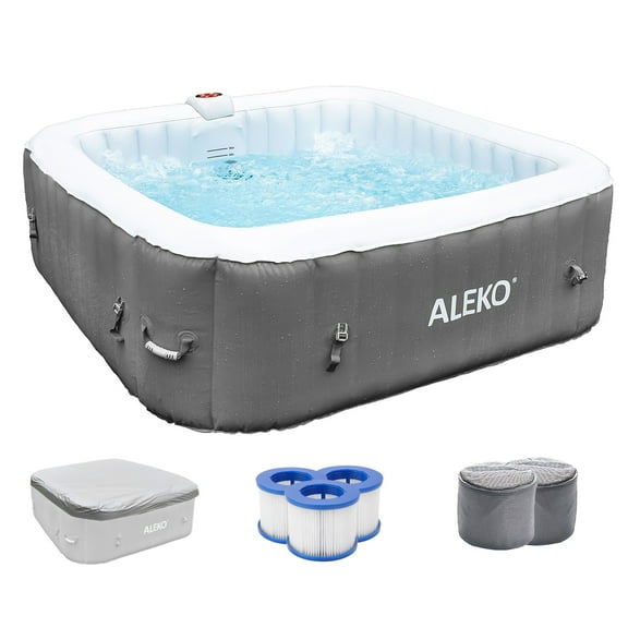 ALEKO 6 Person Square Outdoor Inflatable Hot Tub Spa with Cover