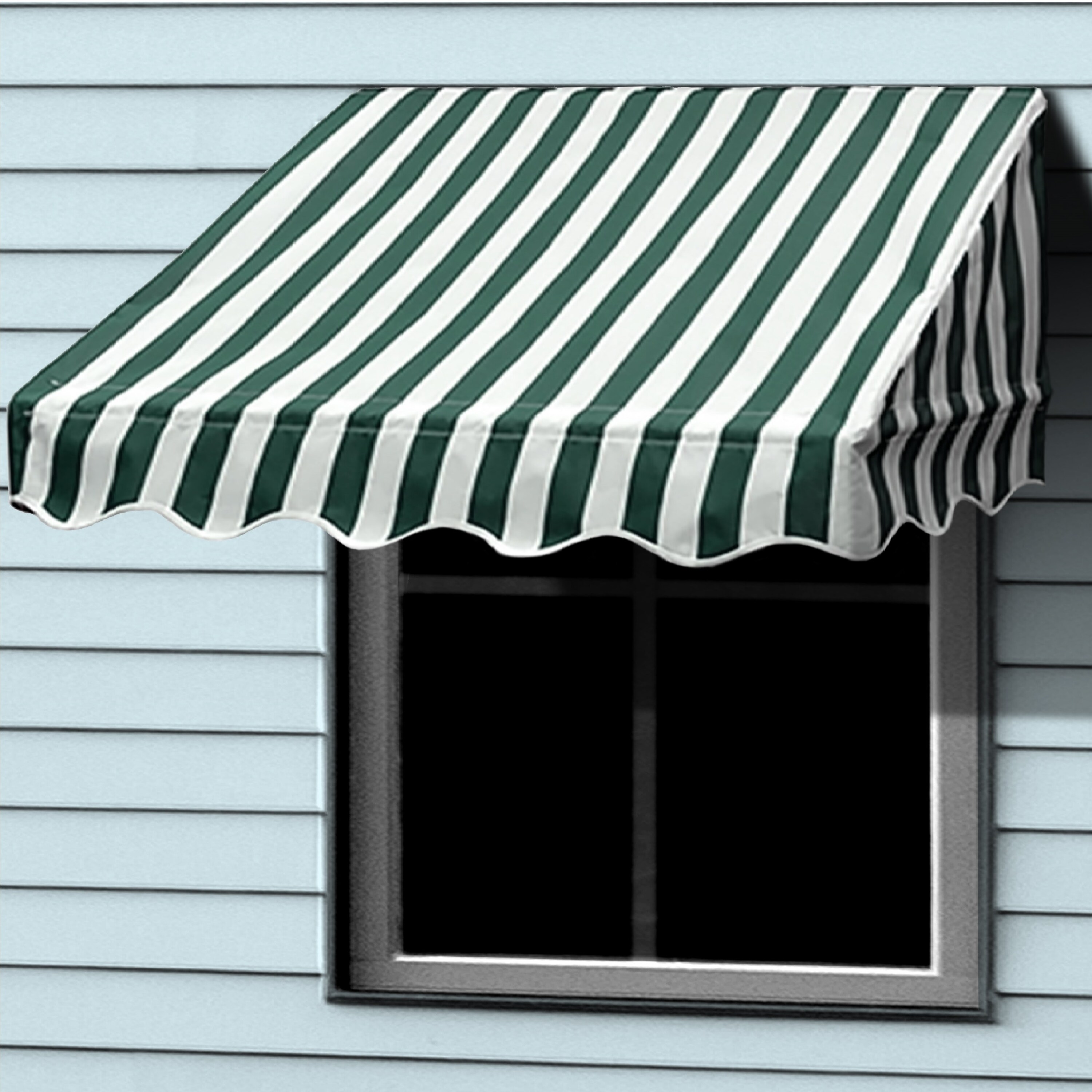 ALEKO 6 feet X 2 feet Window Awning Door Canopy Sun Rain Shade Shelter Green White Stripes