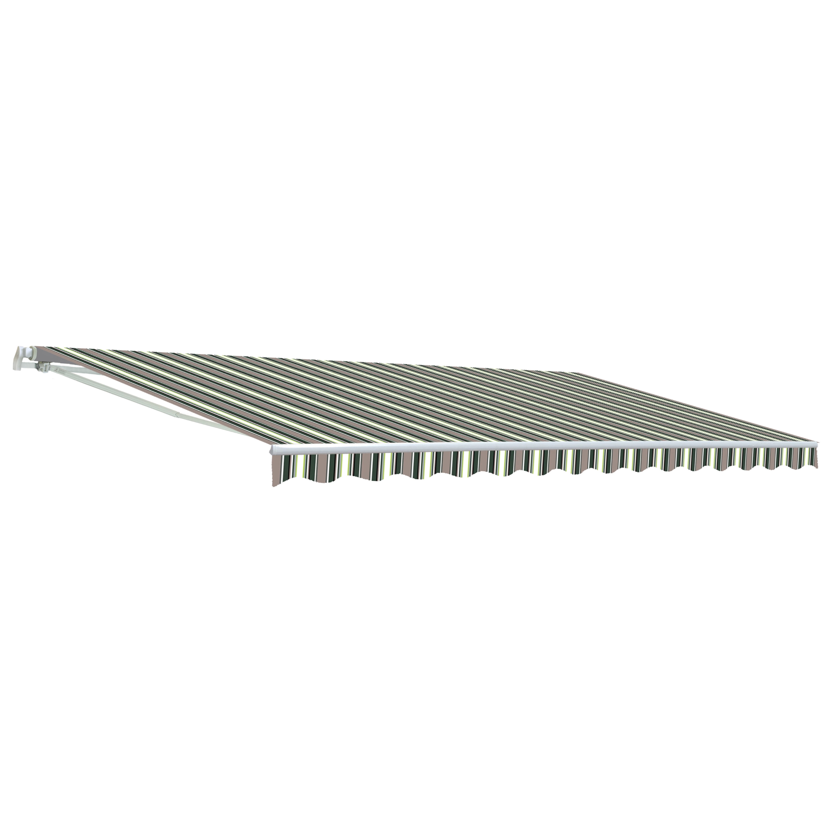 Motorized Striped Green and White Patio Awning