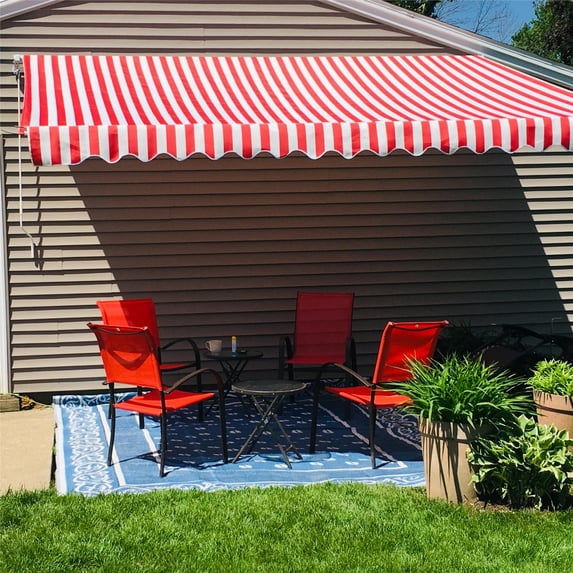ALEKO Manual 8 x 6.5 feet Retractable Patio Awning Red and White Stripes