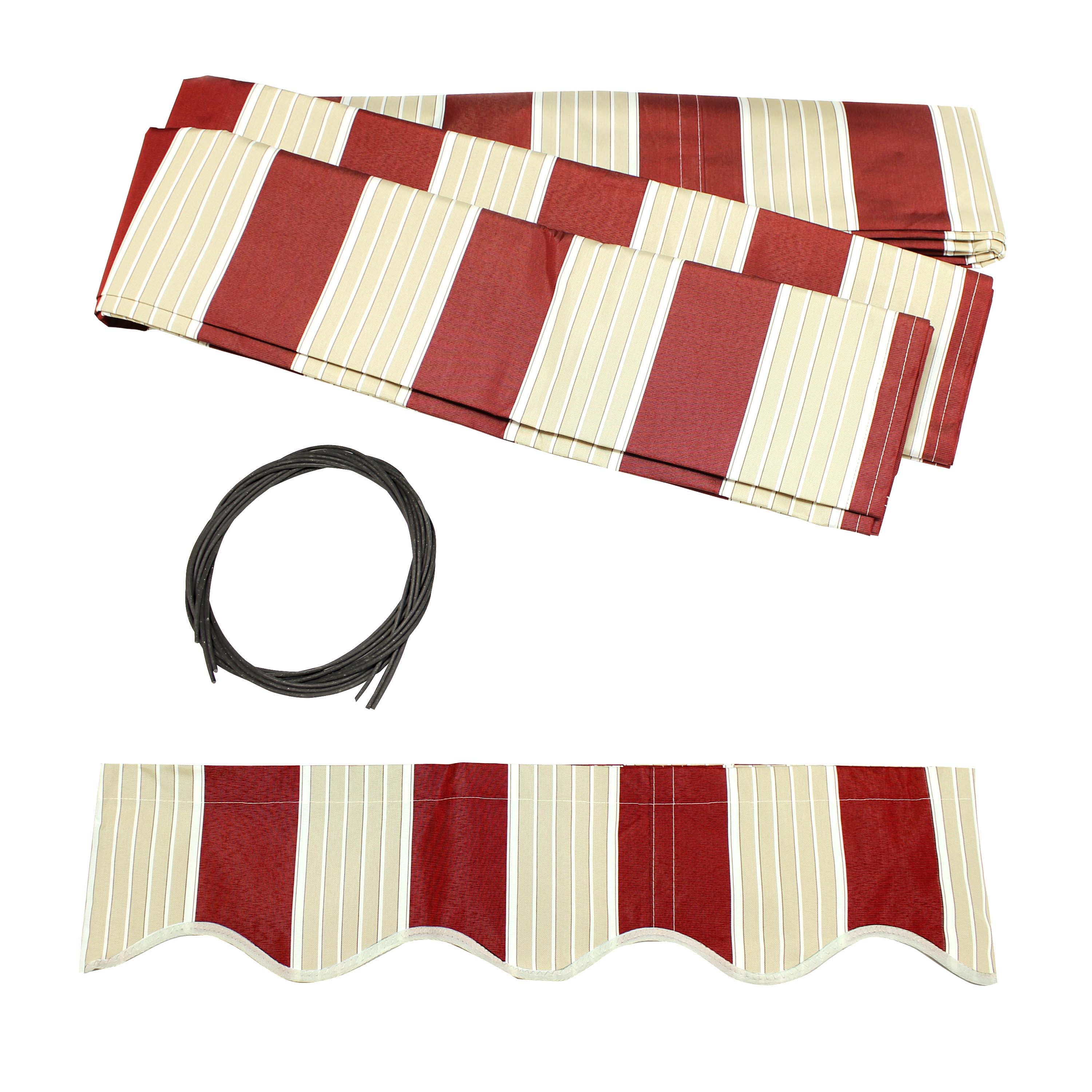 Multi-Stripe Red Polyester Retractable Awning Fabric Replacement 8'x6.5'