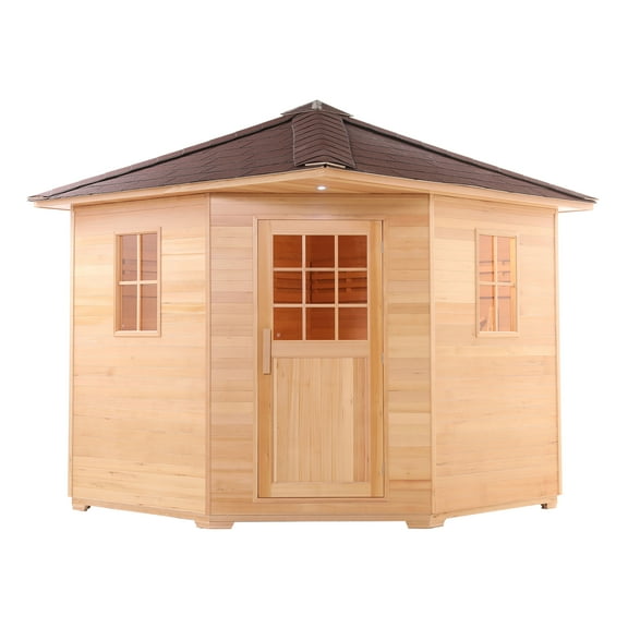 ALEKO Canadian Hemlock Wet Dry Outdoor 8 Person Sauna with Roof, 8 kW ETL Certified Heater