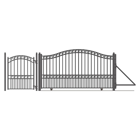 ALEKO DG12PARSSLPED Steel Sliding Driveway Gate - 12 ft with Pedestrian Gate - 5 ft - PARIS Style