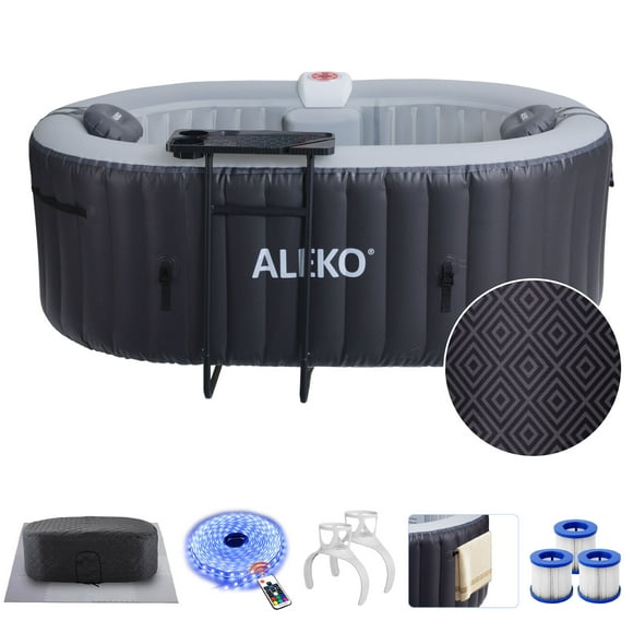 ALEKO Diamond 2 Person Black Inflatable Jetted Hot Tub with Energy Efficient Cover