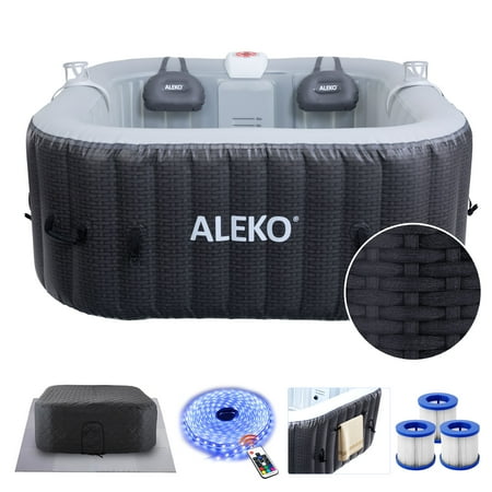 ALEKO Diamond 4 Person Black Inflatable Jetted Round Hot Tub with Energy Efficient Cover