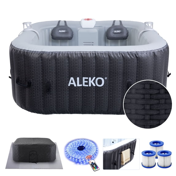 ALEKO Diamond 4 Person Black Inflatable Jetted Round Hot Tub with Energy Efficient Cover