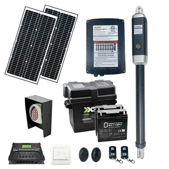 ALEKO ETL Listed Full Solar Kit Swing Operator for Single Gate up to 18 ft