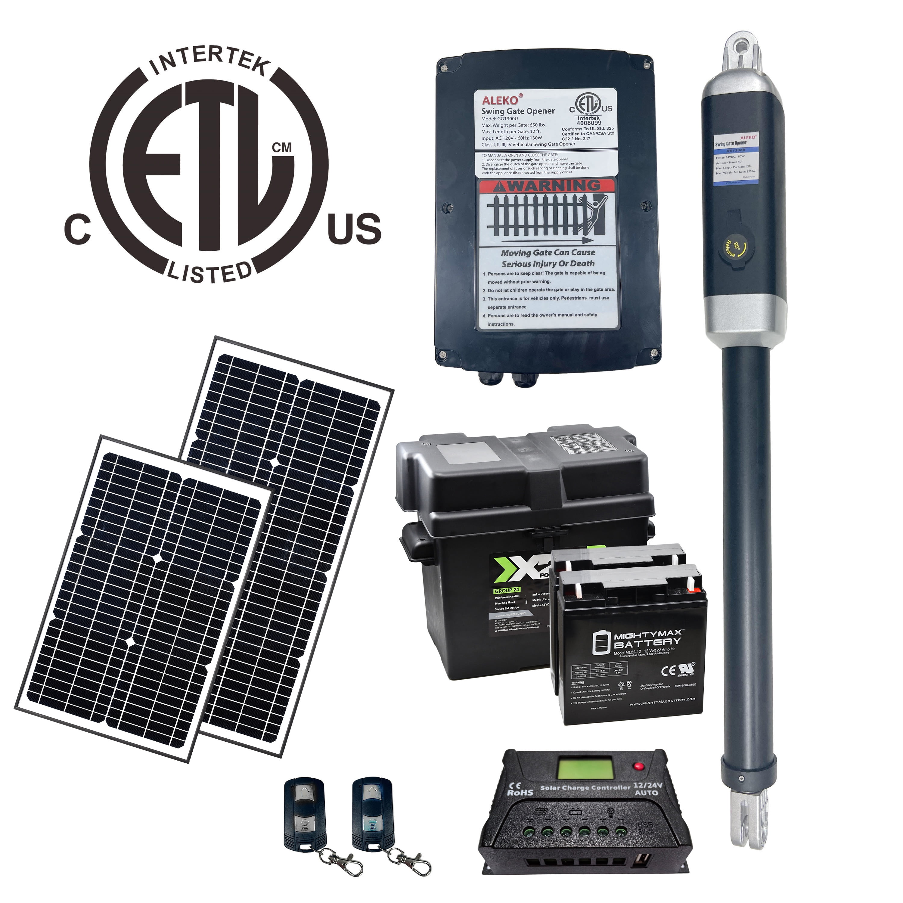 ALEKO ETL Listed Solar Kit Gate Opener for Single Swing Gates