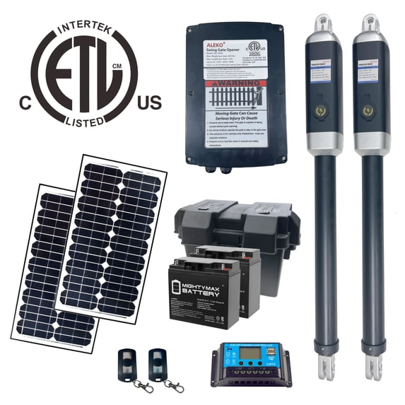 ALEKO ETL Listed Solar Kit Swing Gate Opener for Single Gate up to 18 ft