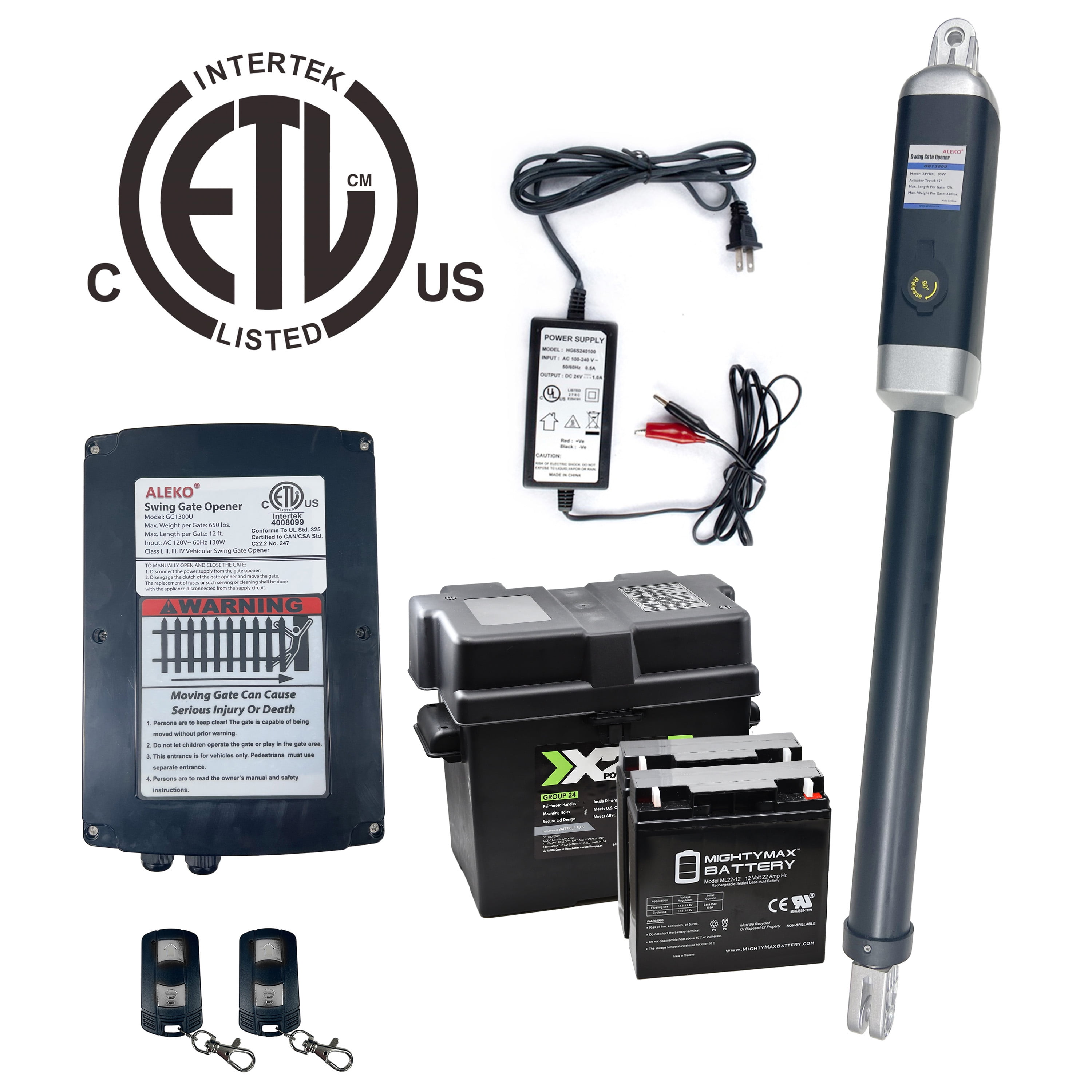 ALEKO ETL Single Swing Gate Operator with Backup Battery Kit