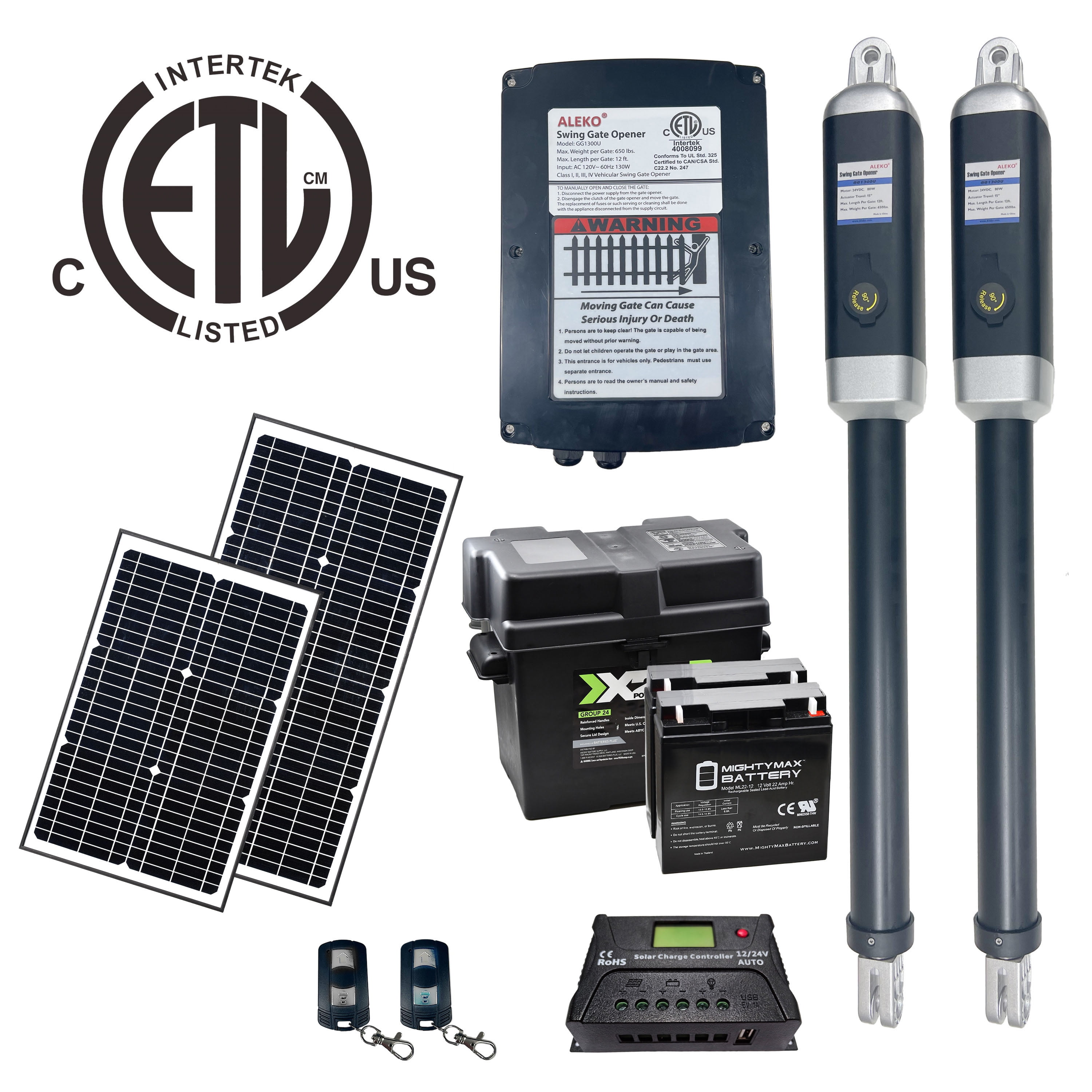ALEKO ETL Solar Kit Single Swing Gate Opener with 24V Motor