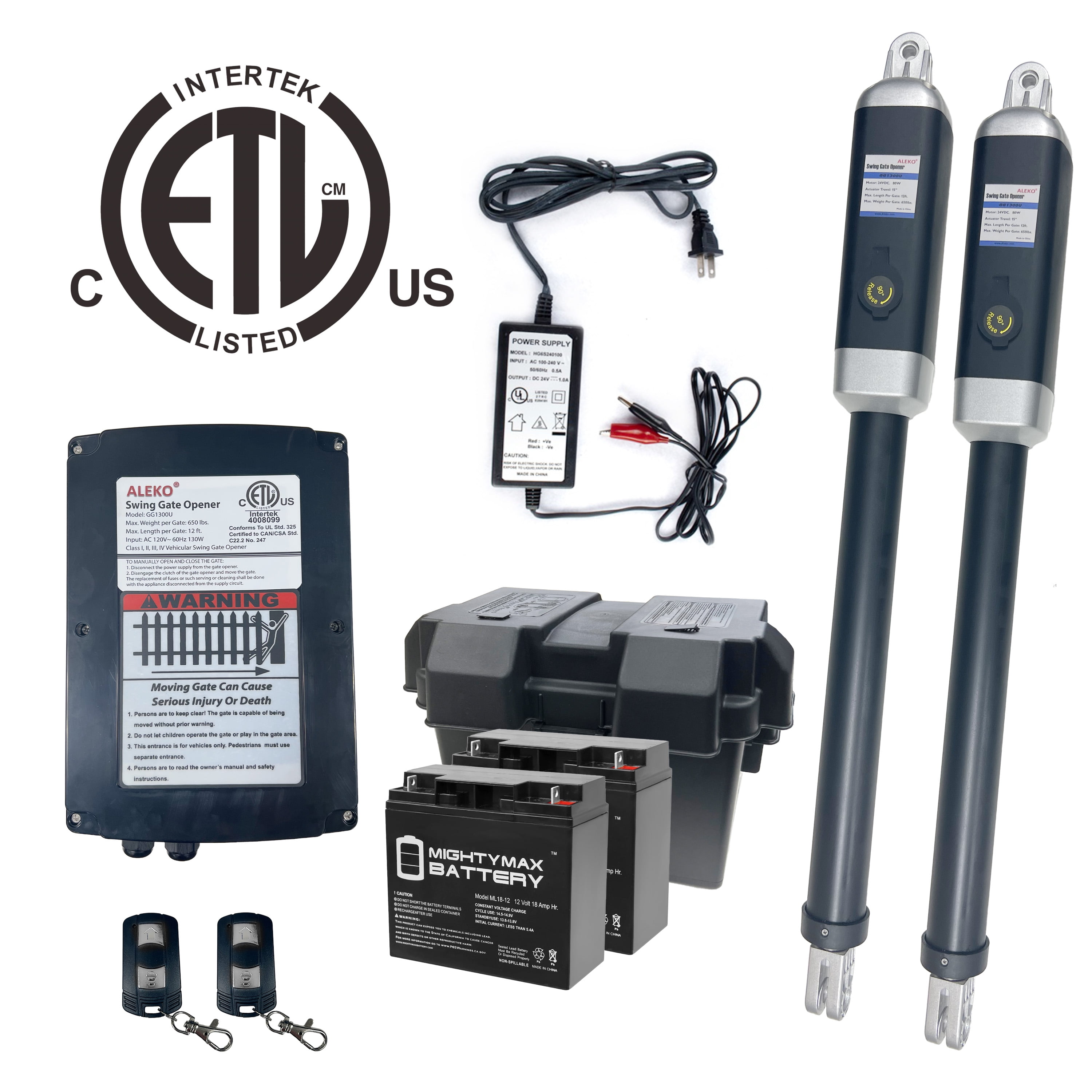 ALEKO Dual Swing Gate Operator with Backup Kit for Heavy Gates