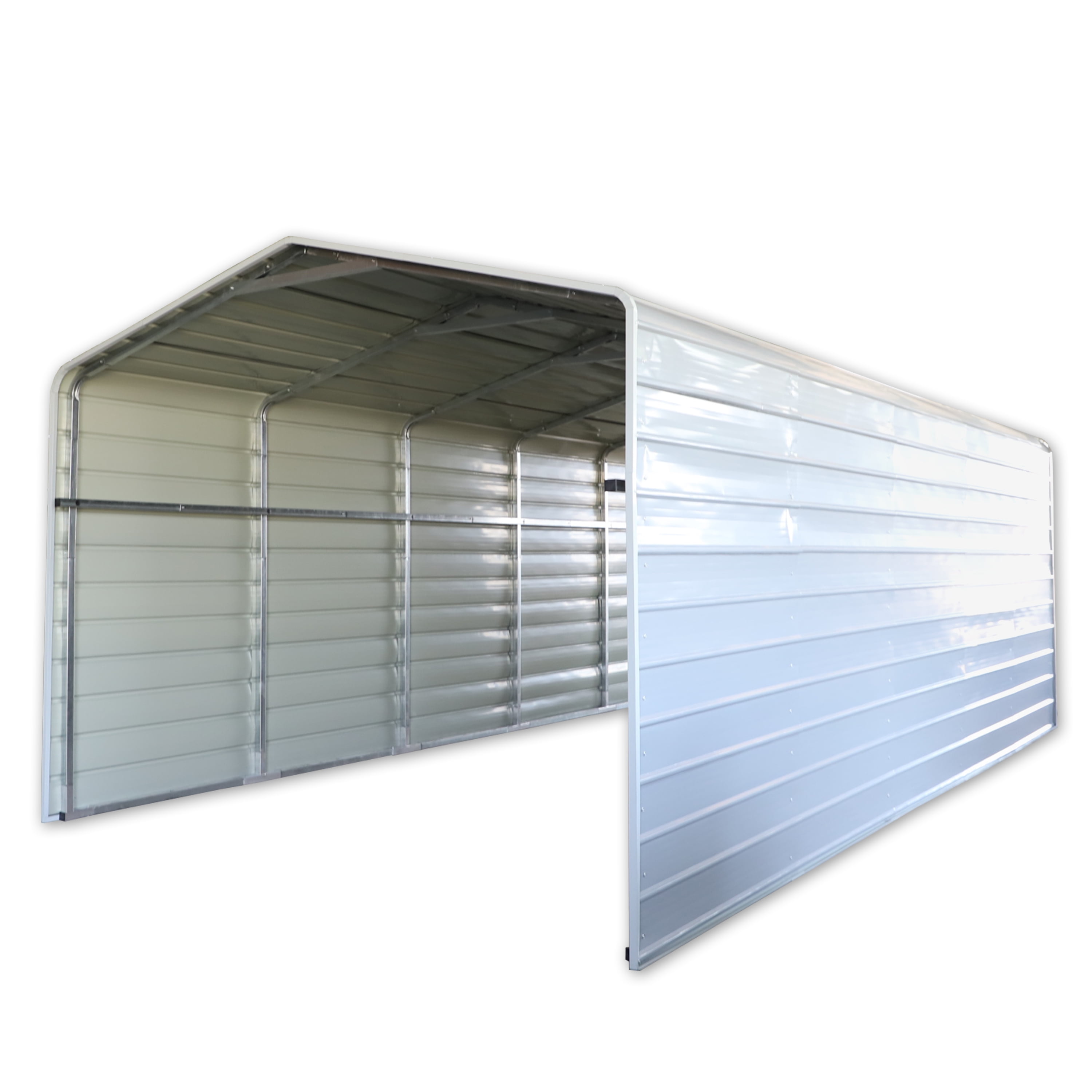 Gray 12 ft x 28 ft Metal Carport with Corrugated Roof and Sidewalls
