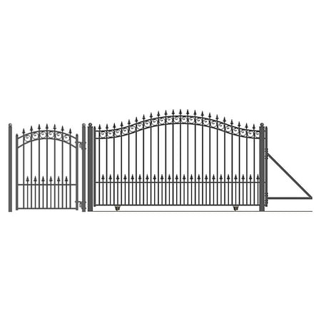 ALEKO Garden Prague Style Steel Sliding Driveway Gate 18 ft with Pedestrian Gate
