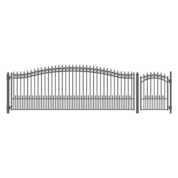 ALEKO Garden Single Steel Driveway Gate 16 ft Prague Style with Pedestrian Gate