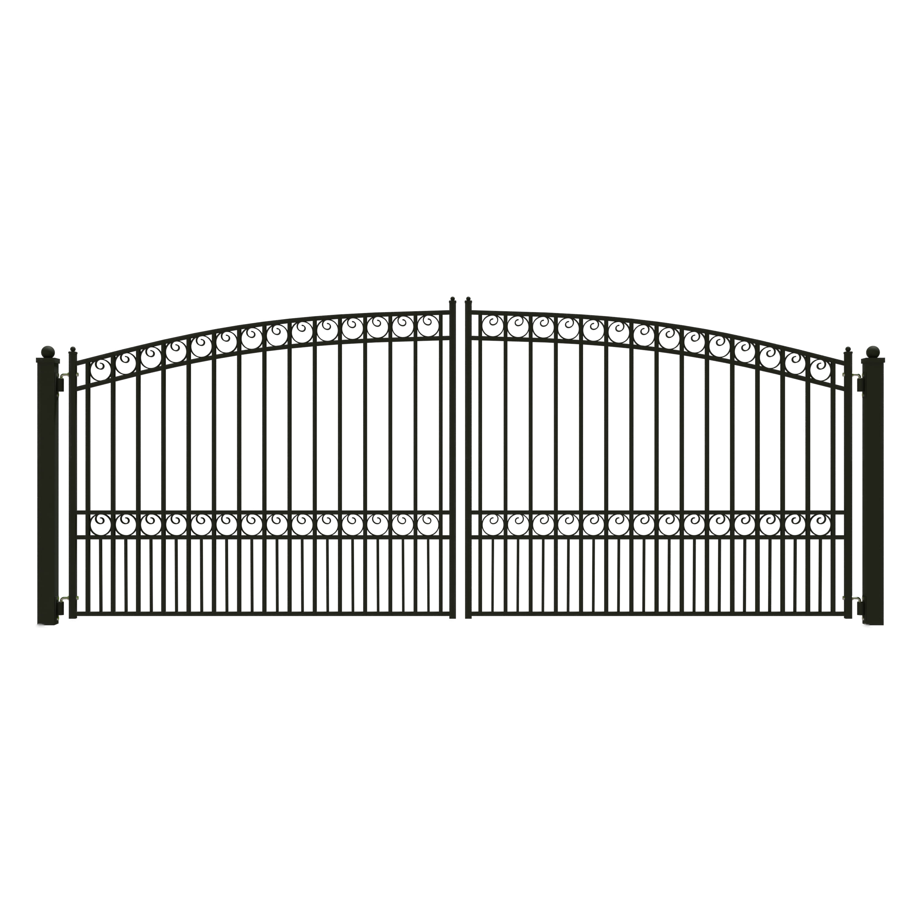 Black Steel Dual Driveway Gate with Arched Top