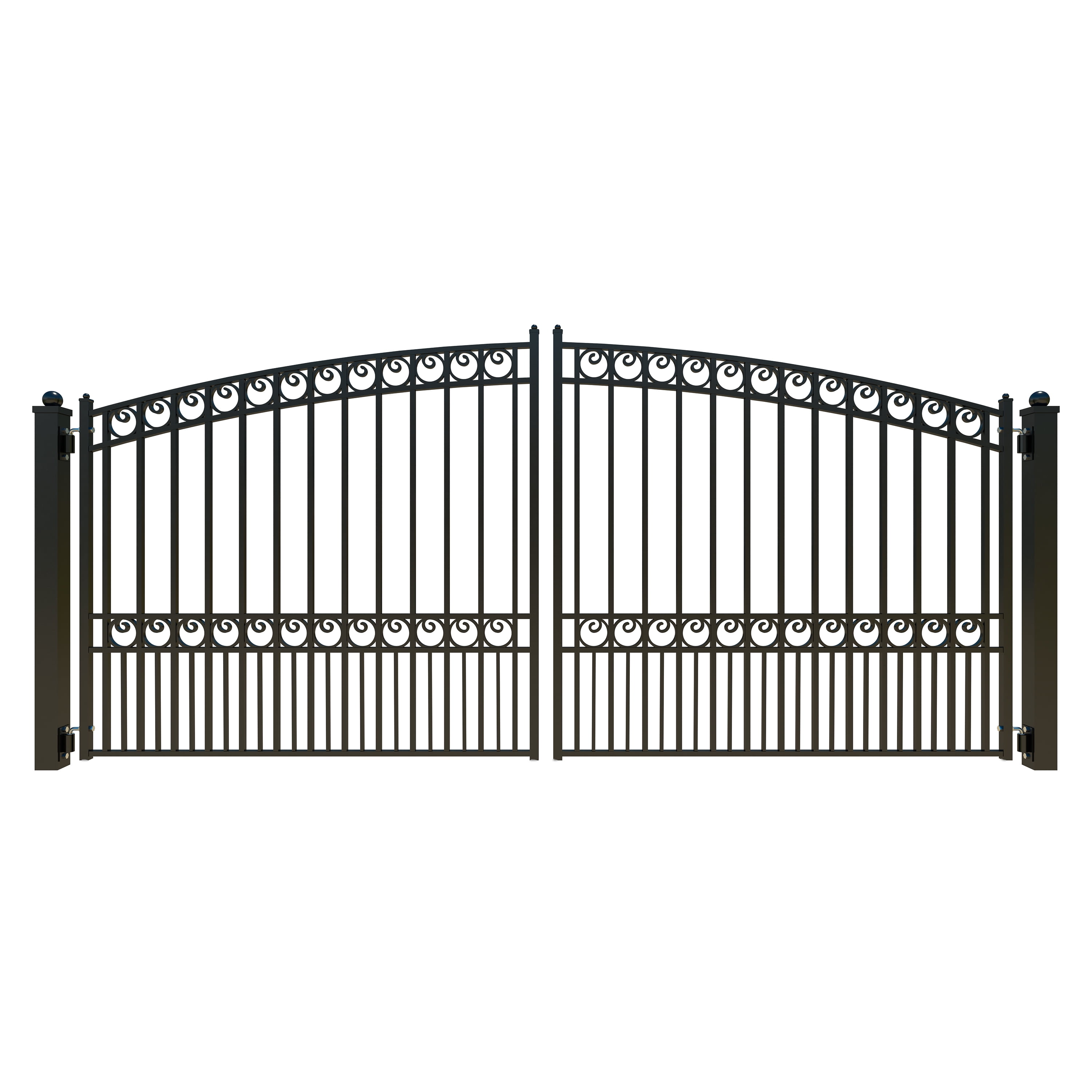 Black Steel Dual Swing Arched Driveway Gate with Posts