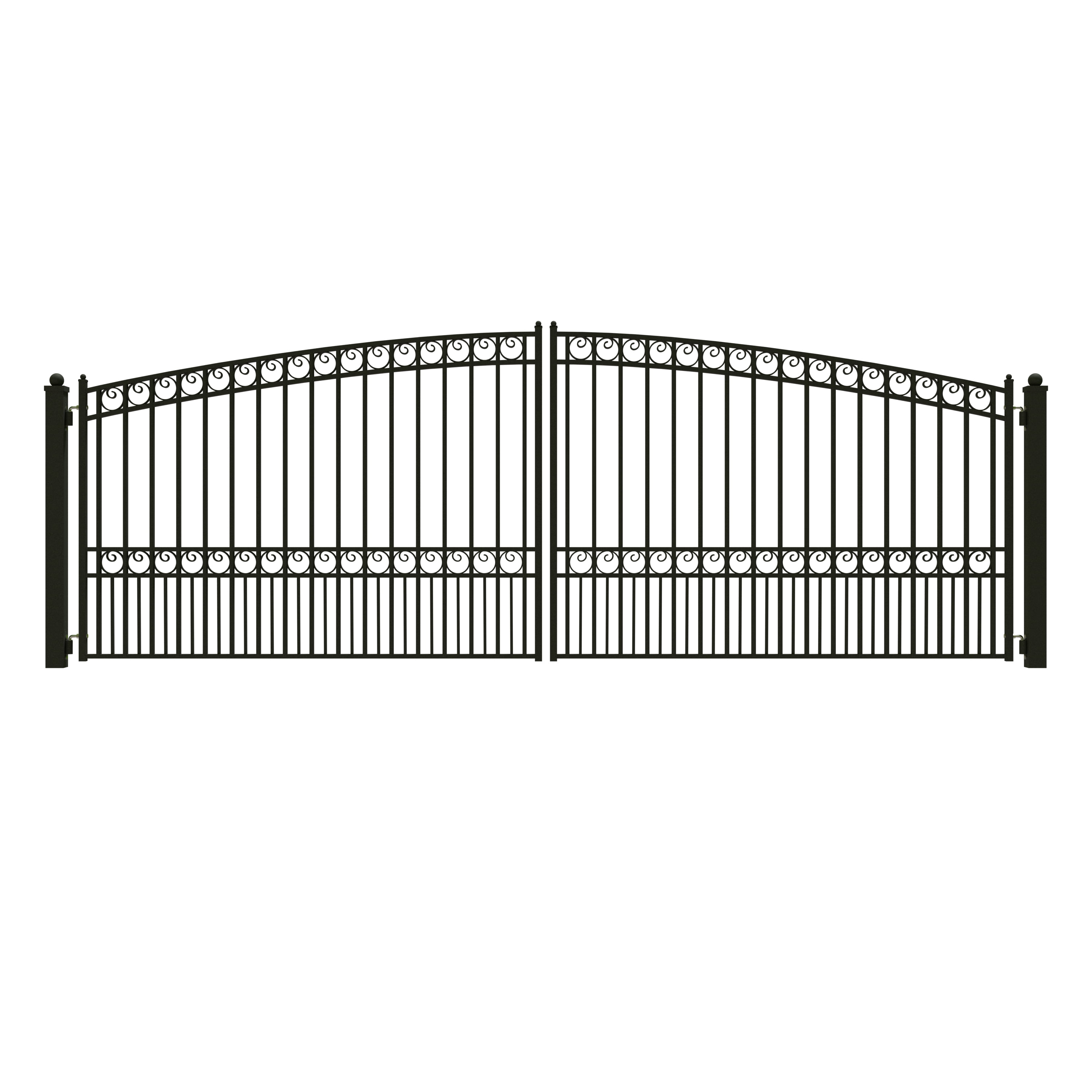 Classic Black Wrought Iron Style Dual Swing Driveway Gate