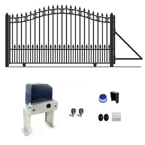 ALEKO Garden Yard Steel Single Sliding 12' Gate St. Louis Style with Gate Opener