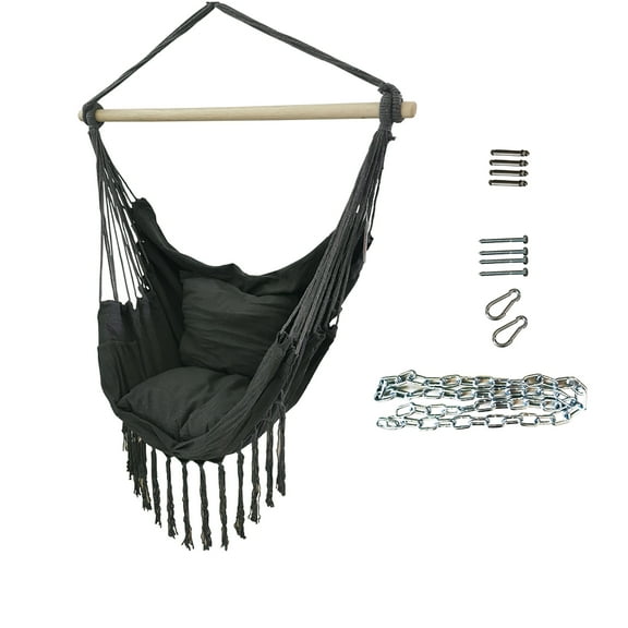 ALEKO Hanging Rope Swing Hammock Chair with Side Pocket and Wooden Spreader Bar, Gray