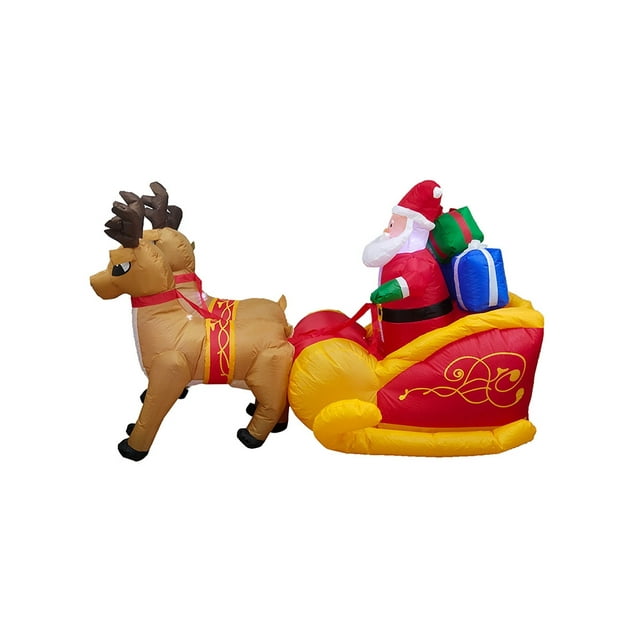 ALEKO Inflatable Santa in a Gift Stuffed Sleigh Led by Reindeer with a ...