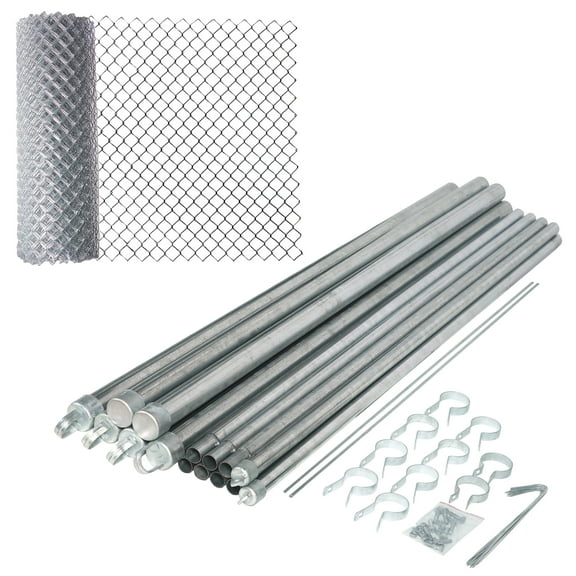 ALEKO KITCLF115G4X50 Galvanized Steel 4 x 50 feet Complete Kit Chain Link Fence 11.5 AWG Silver