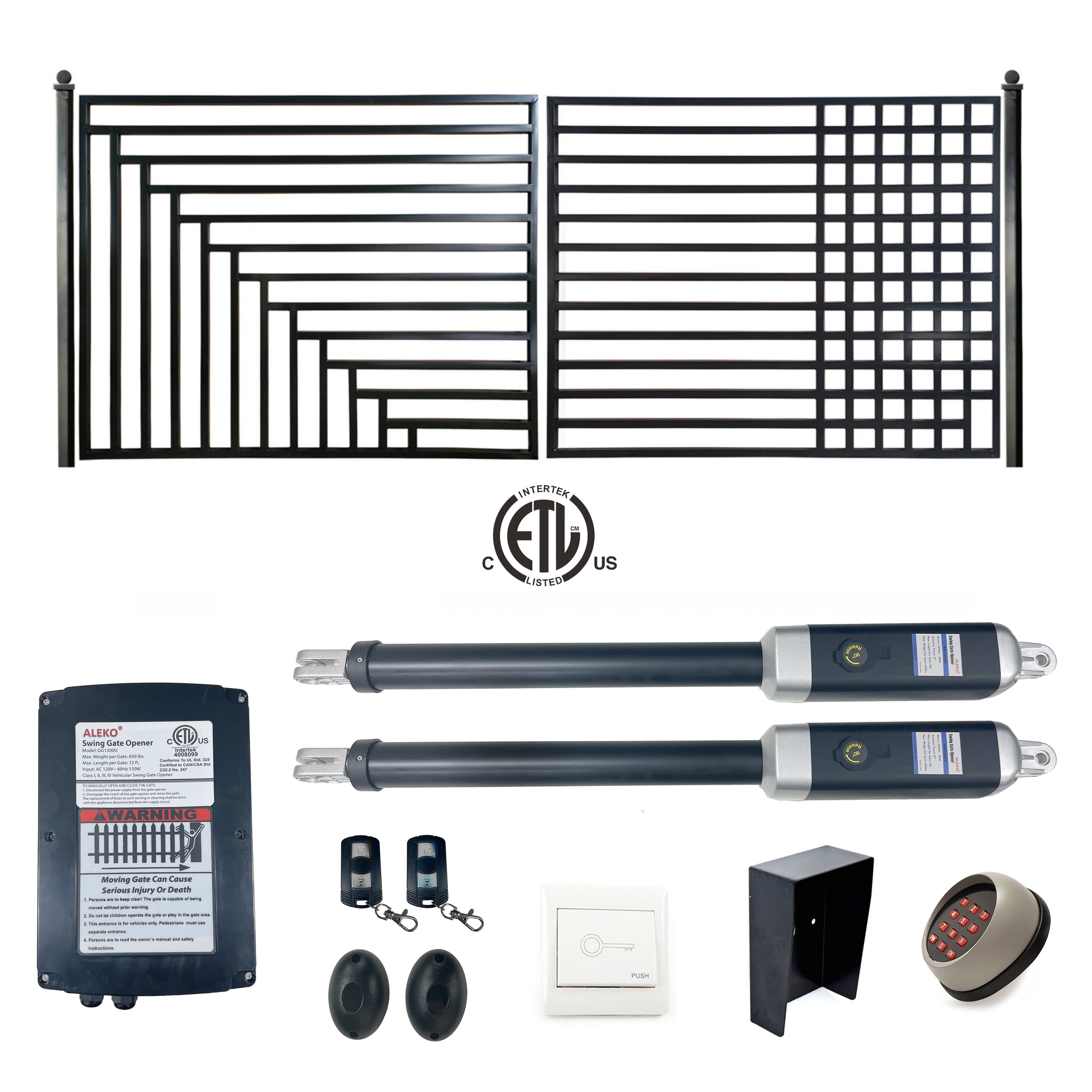 Kyiv Style 14 x 6 ft Black Steel Dual Swing Driveway Gate with Opener