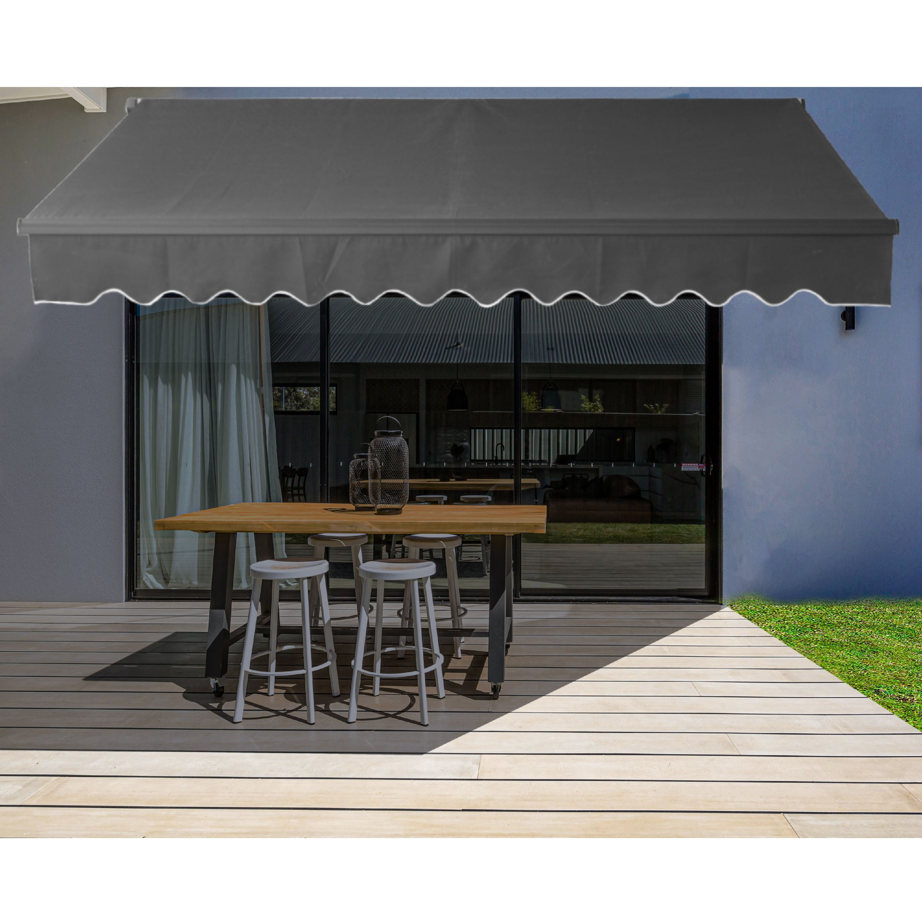 Black Manual Retractable Patio Awning with UV Protection