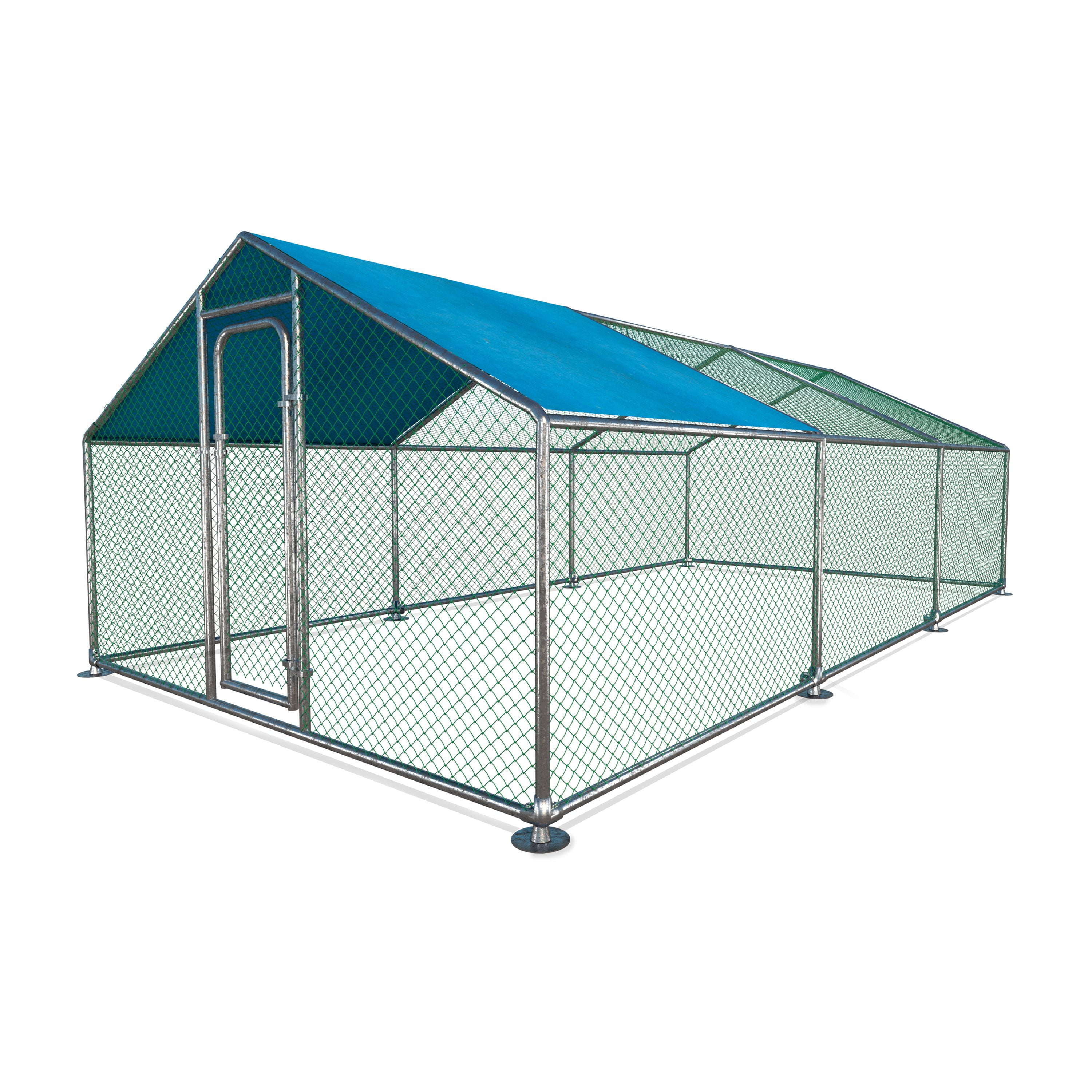 ALEKO Metal DIY Walkin Chicken Coop with Blue Waterproof Cover 20 x 10 Feet