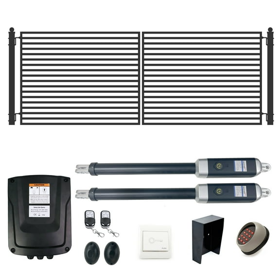 ALEKO Milan Style Dual Swing Steel Driveway Gate 16 feet Black with Gate Opener