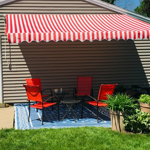 ALEKO 16 x 10 ft Red White Striped Motorized Retractable Patio Awning