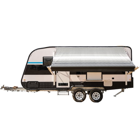 ALEKO Motorized Retractable RV Awning 10X8 ft Camping Vinyl Canopy Black Striped