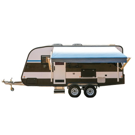 ALEKO Motorized Retractable RV Awning 10X8 ft Camping Vinyl Canopy Blue Fade