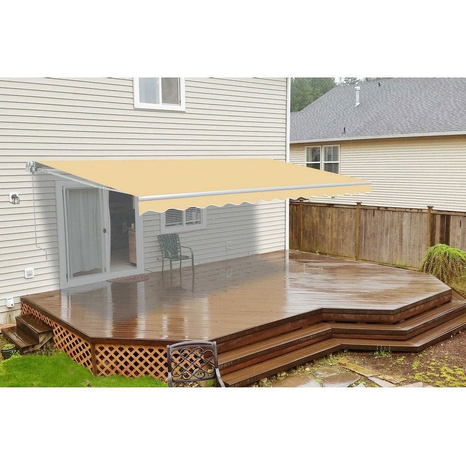 Ivory Retractable Patio Awning with White Frame