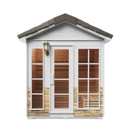 ALEKO Outdoor Canadian Red Cedar Wood 4 Person Wet Dry Sauna with Heater