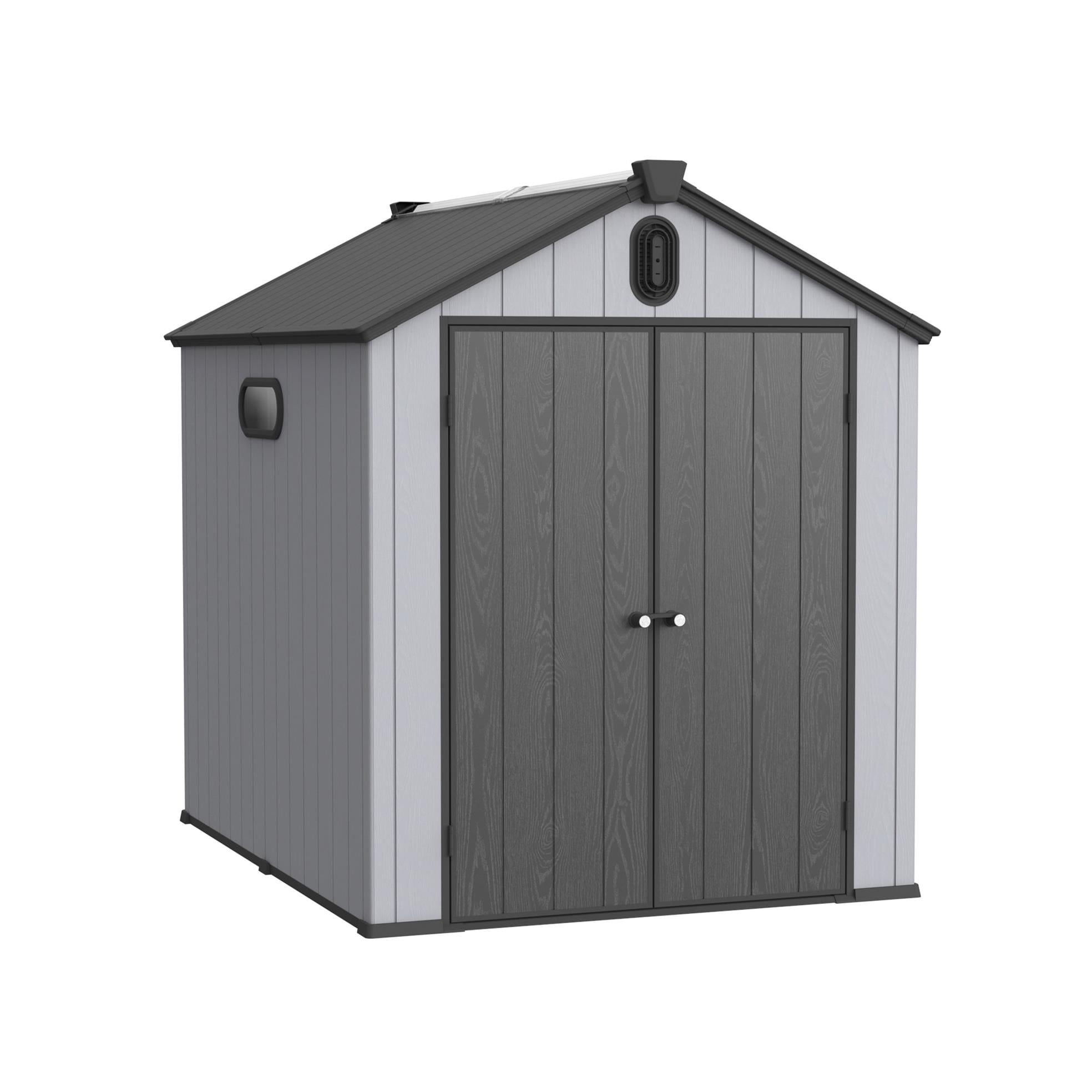 ALEKO Outdoor Shed 6 x 8 ft Solar Powered Lighting Garden Tool Storage w/ Floor