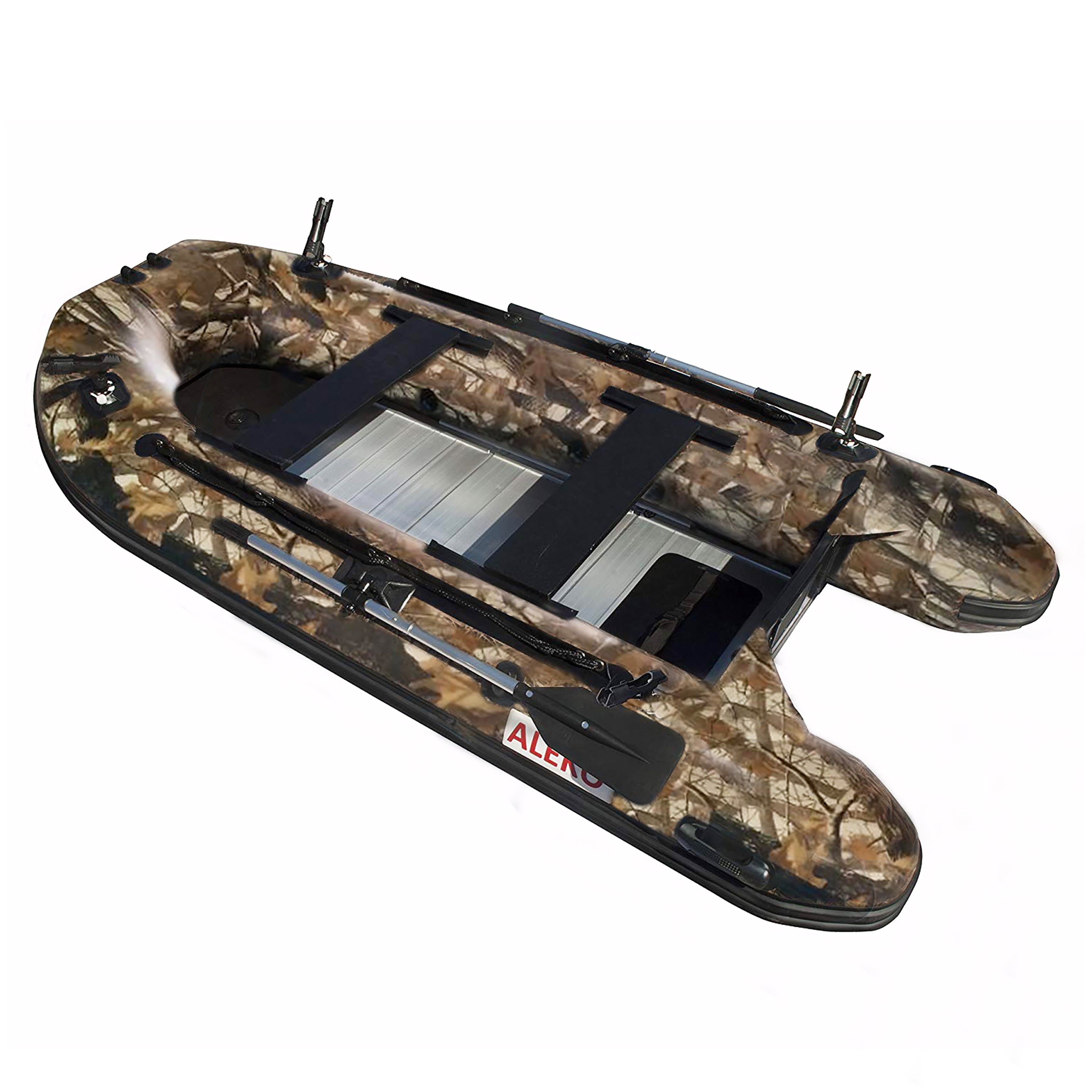 ALEKO PRO Fishing Inflatable Boat with Aluminum Floor - Front Board Holders  - 10.5 ft - Red and Black 