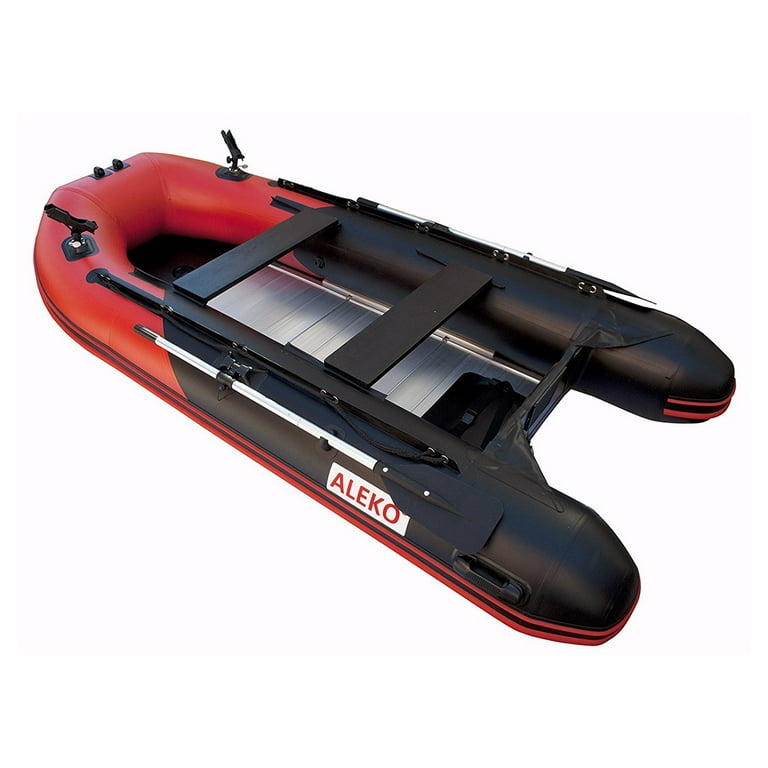 ALEKO PRO Fishing Inflatable Boat with Aluminum Floor - Front Board Holders  - 10.5 ft - Red and Black 