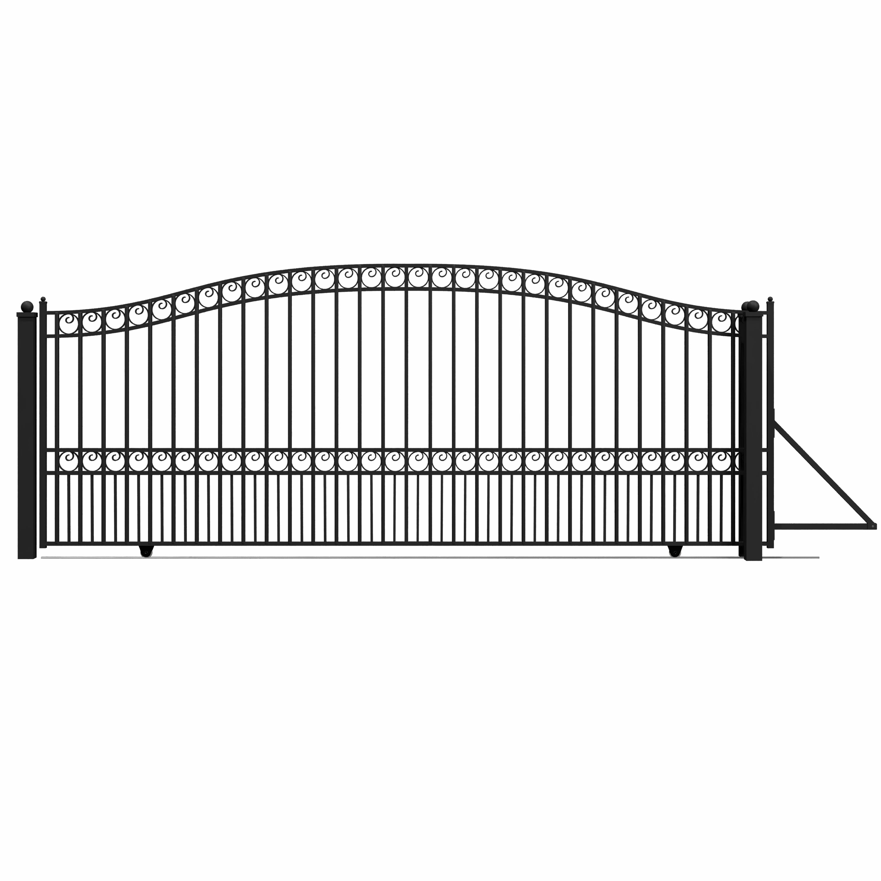 Paris Style Black Steel Arched Sliding Driveway Gate