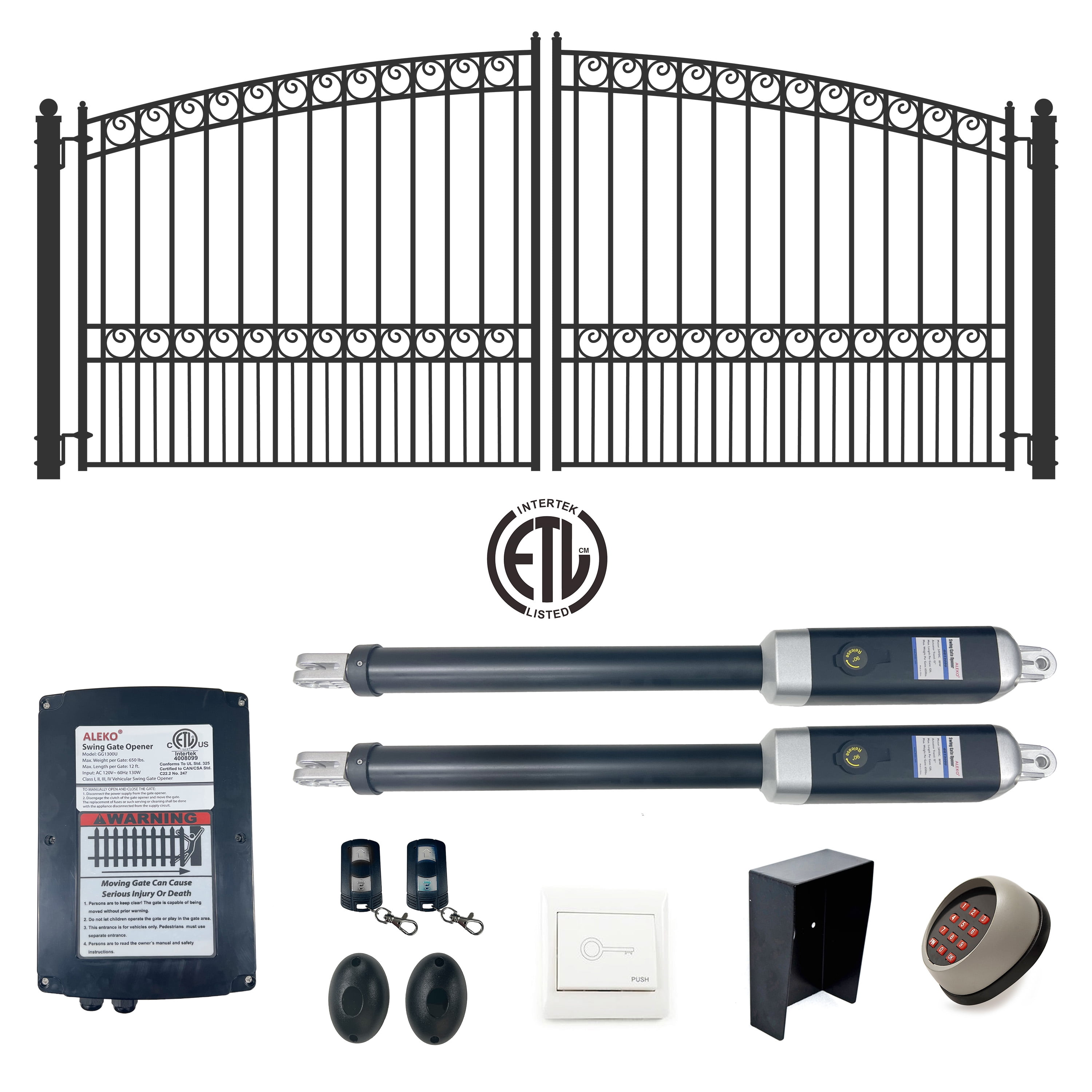 Paris Style Black Steel Dual Swing Driveway Gate with Automatic Opener