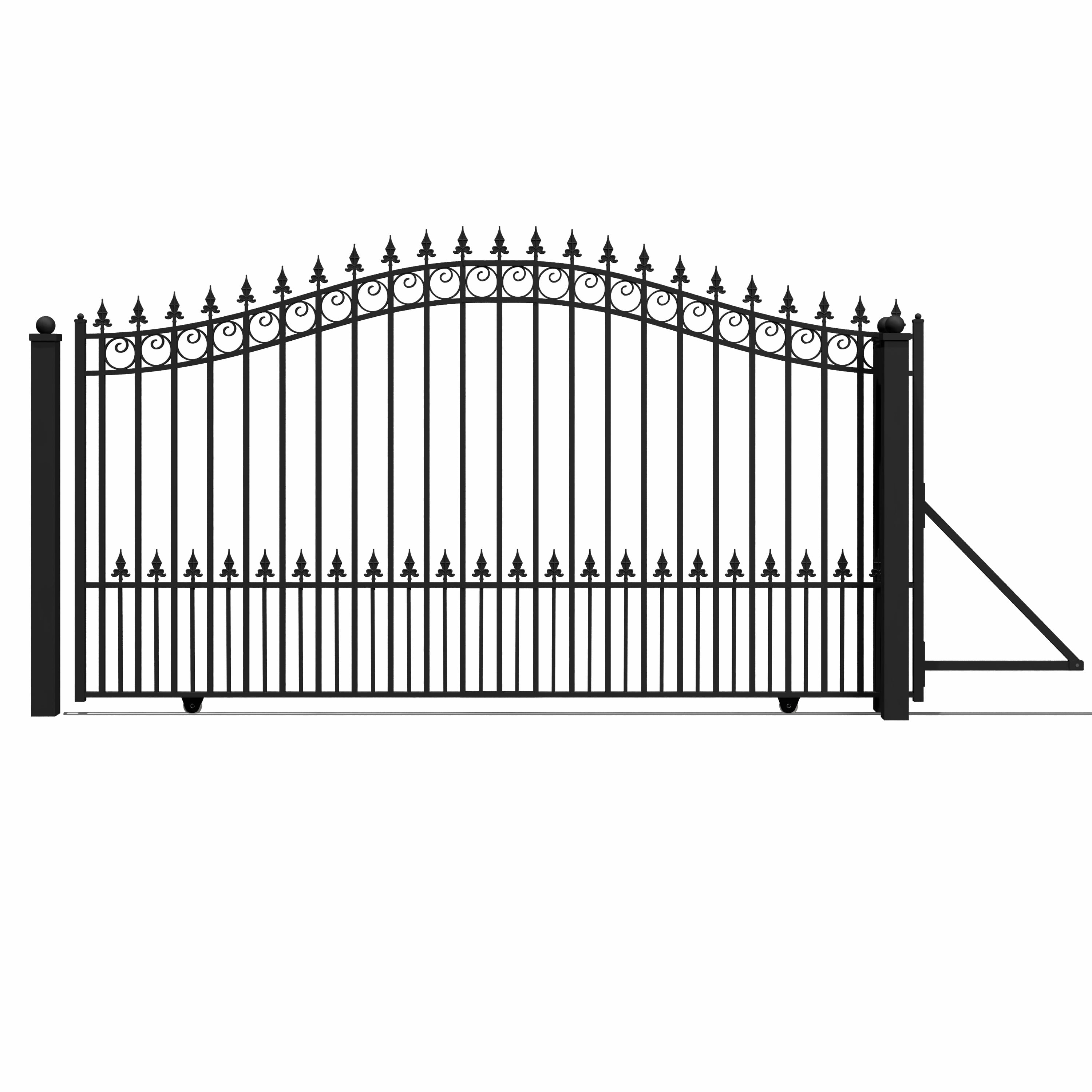 Prague Style Black Steel Arched Sliding Driveway Gate with Security Kit