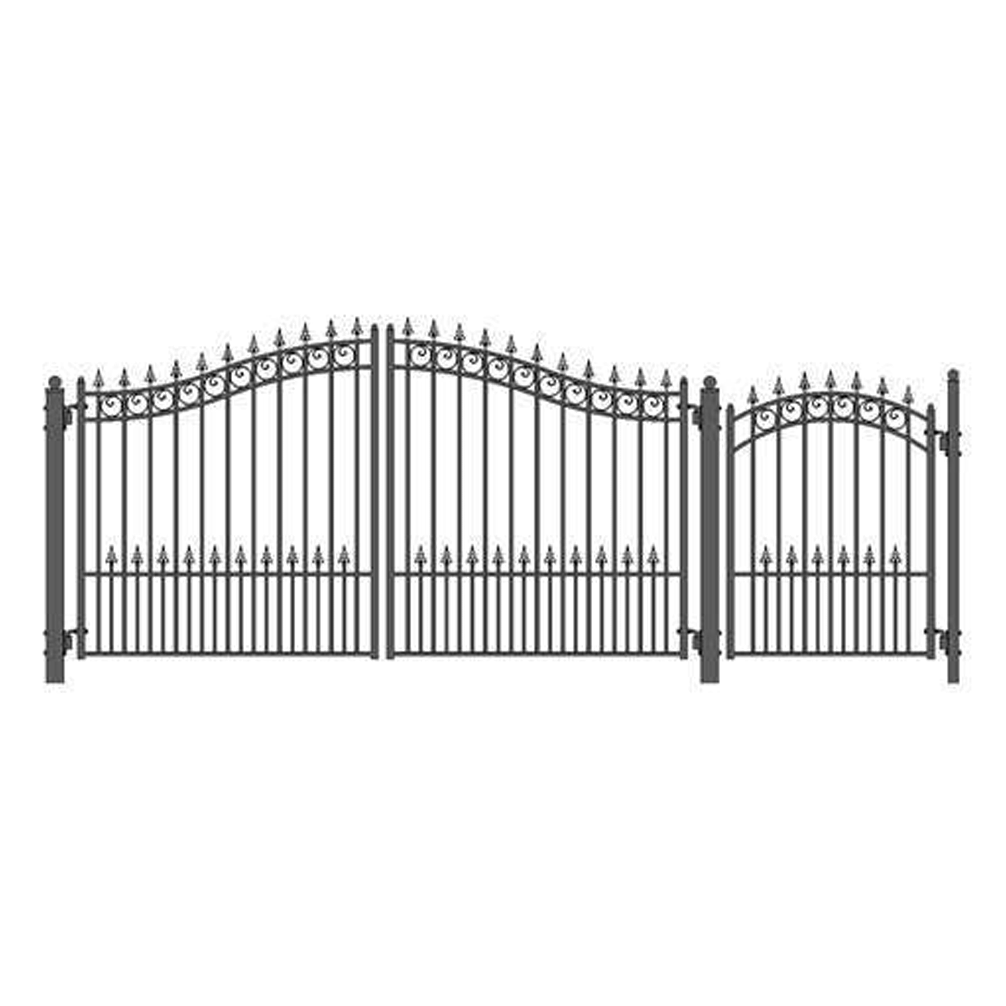 Prague Style Black Steel Dual Driveway and Pedestrian Gate