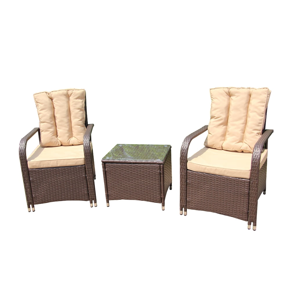 ALEKO Rattan Wicker 3Piece Indoor/Outdoor Furniture and Table Set